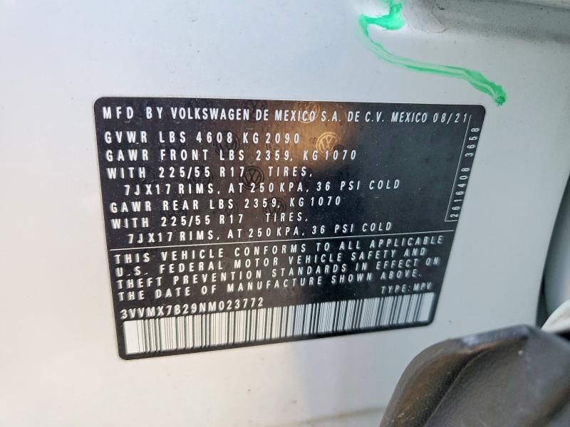 Продажа на аукционе авто 2022 Volkswagen Taos, vin: 3VVMX7B29NM023772, номер лота: 66409386