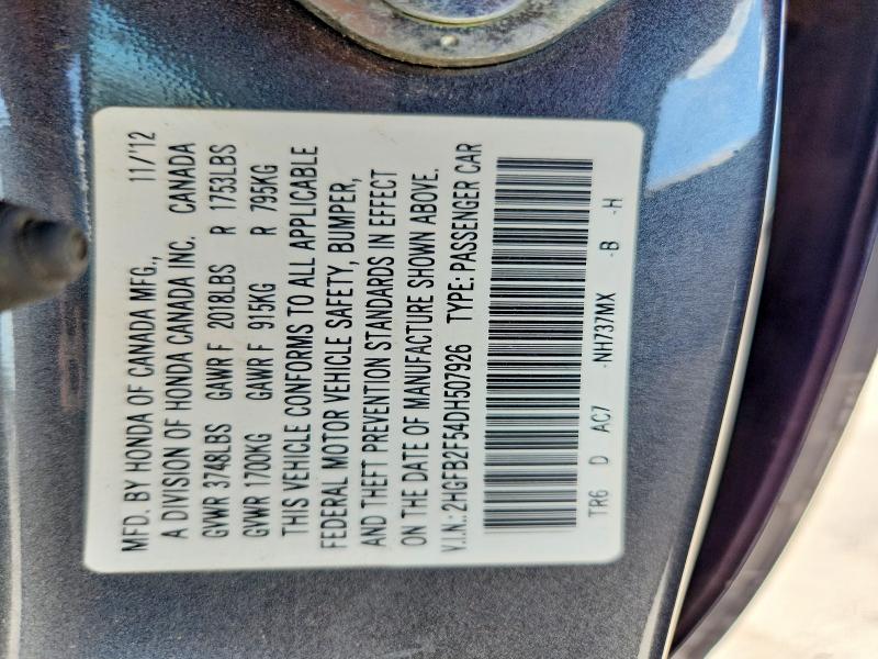 Aukcja sprzedaży 2013 Honda Civic, vin: 2HGFB2F54DH507926, numer aukcji: 67369516