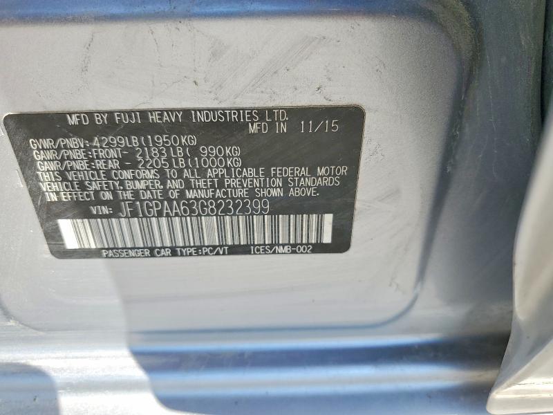 66578186 :رقم المزاد ، JF1GPAA63G8232399 vin ، 2016 Subaru Impreza مزاد بيع