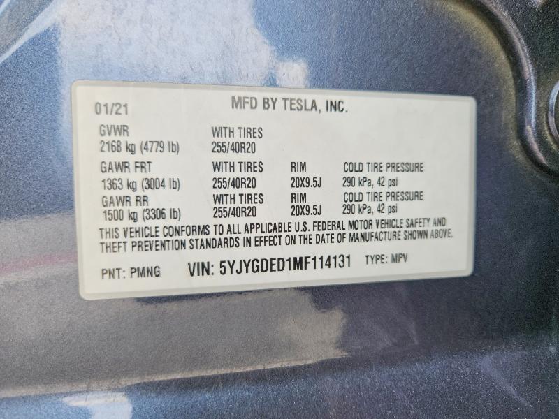 Aukcja sprzedaży 2021 Tesla Model Y, vin: 5YJYGDED1MF114131, numer aukcji: 66239126