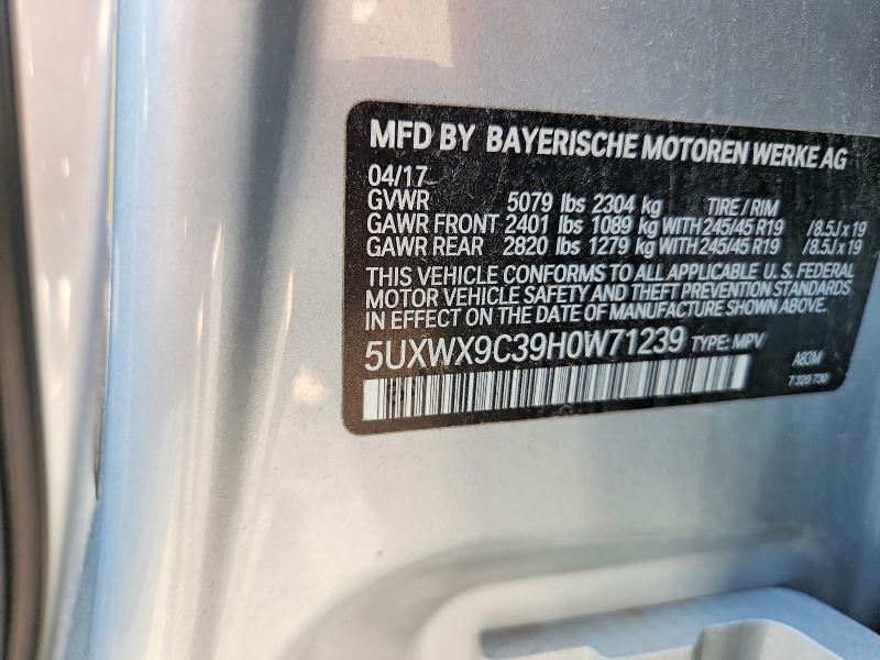 Aukcja sprzedaży 2017 Bmw X3, vin: 5UXWX9C39H0W71239, numer aukcji: 63695006