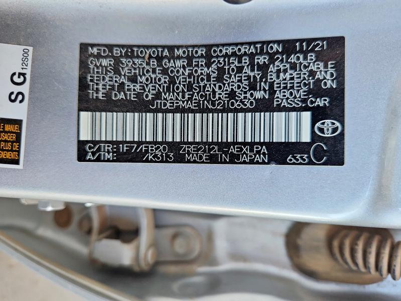 Продаж на аукціоні авто 2022 Toyota Corolla, vin: JTDEPMAE1NJ210630, номер лоту: 64455786