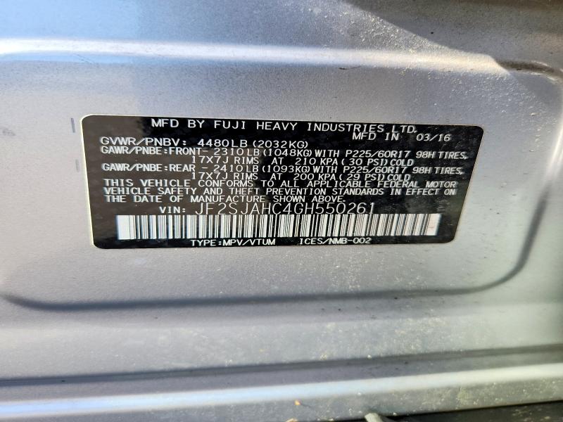 Продаж на аукціоні авто 2016 Subaru Forester, vin: JF2SJAHC4GH550261, номер лоту: 63834616