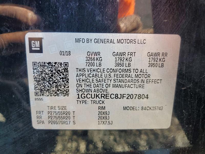 66305746 :رقم المزاد ، 1GCUKREC8JF207804 vin ، 2018 Chevrolet Silverado مزاد بيع