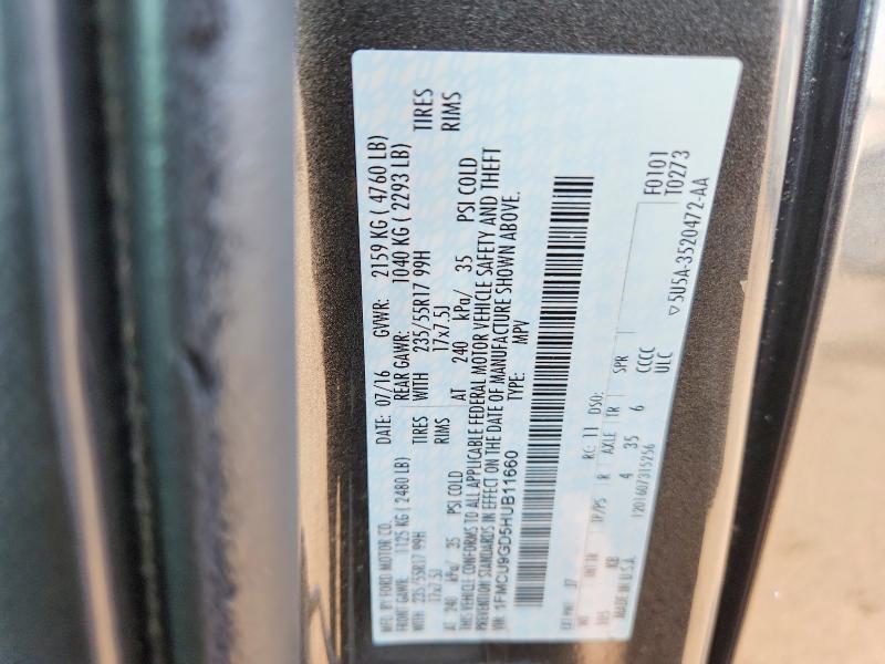 Продаж на аукціоні авто 2017 Ford Escape, vin: 1FMCU9GD5HUB11660, номер лоту: 64456806