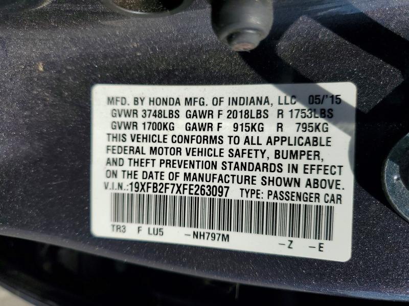 Продаж на аукціоні авто 2015 Honda Civic, vin: 19XFB2F7XFE263097, номер лоту: 64505506