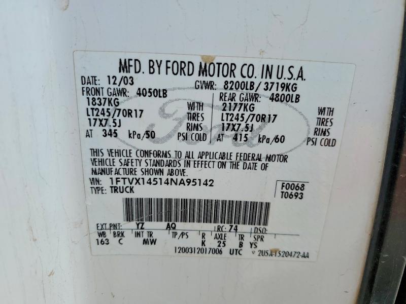 65332436 :رقم المزاد ، 1FTVX14514NA95142 vin ، 2004 Ford F150 مزاد بيع