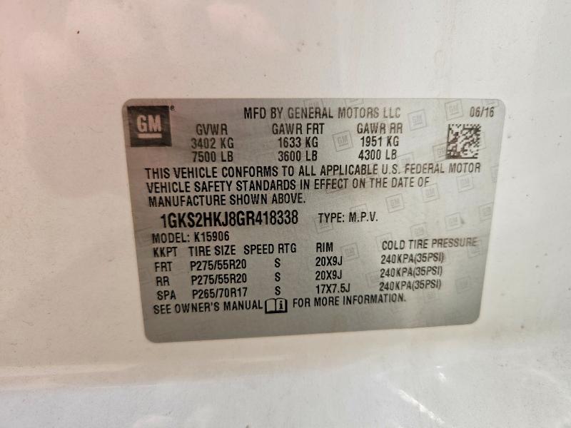 2016 Gmc Yukon Xl მანქანა იყიდება აუქციონზე, vin: 1GKS2HKJ8GR418338, აუქციონის ნომერი: 65482826