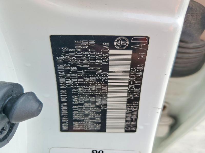 2018 Toyota Corolla მანქანა იყიდება აუქციონზე, vin: 2T1BURHE0JC117960, აუქციონის ნომერი: 63727136