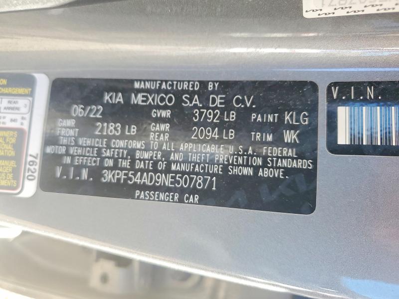 66502266 :رقم المزاد ، 3KPF54AD9NE507871 vin ، 2022 Kia Forte مزاد بيع
