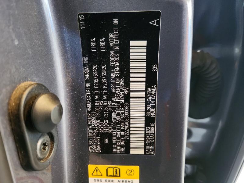 Aukcja sprzedaży 2016 Lexus Rx, vin: 2T2ZZMCA0GC003369, numer aukcji: 65796446