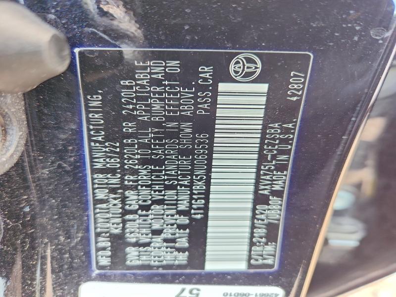 2022 Toyota Camry მანქანა იყიდება აუქციონზე, vin: 4T1G11BK5NU069536, აუქციონის ნომერი: 66626406