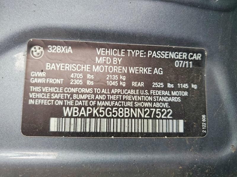 Aukcja sprzedaży 2011 Bmw 328, vin: WBAPK5G58BNN27522, numer aukcji: 66148266