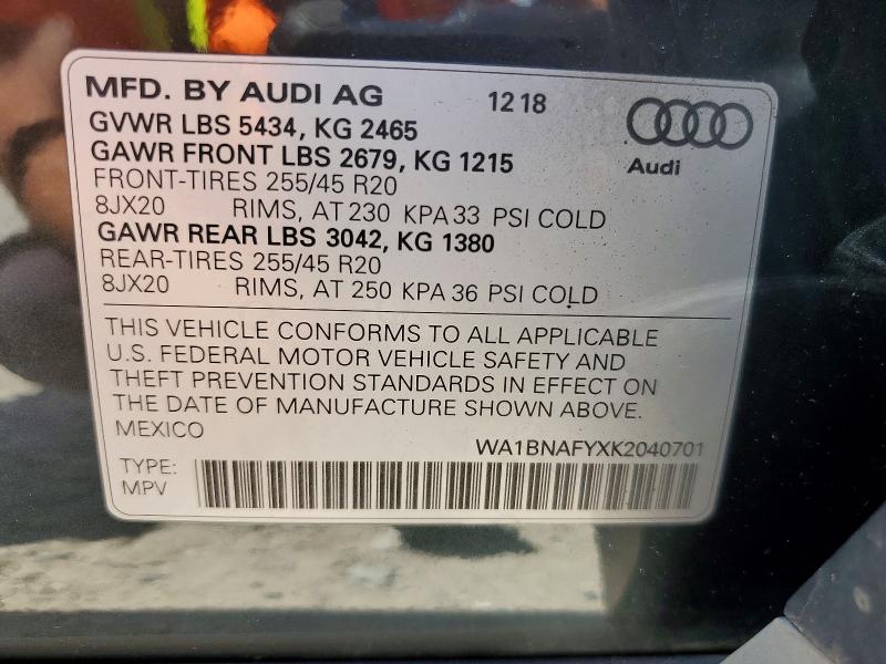 Продажа на аукционе авто 2019 Audi Q5, vin: WA1BNAFYXK2040701, номер лота: 64566296