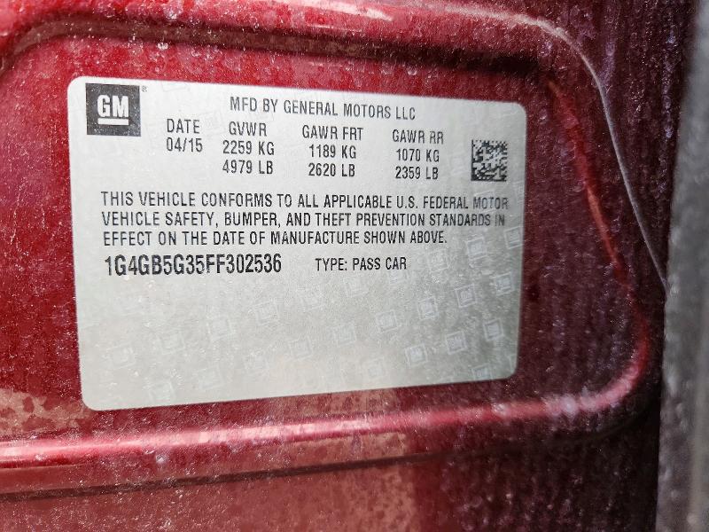 2015 Buick Lacrosse მანქანა იყიდება აუქციონზე, vin: 1G4GB5G35FF302536, აუქციონის ნომერი: 64698416