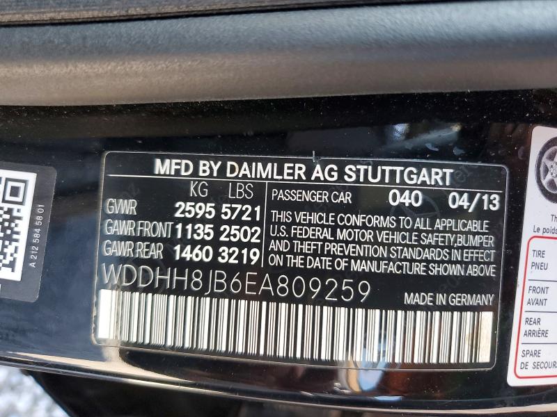 2014 Mercedes-benz E მანქანა იყიდება აუქციონზე, vin: WDDHH8JB6EA809259, აუქციონის ნომერი: 63927456