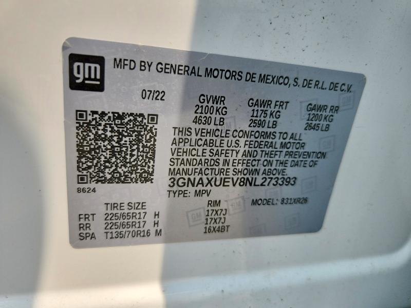 Продажа на аукционе авто 2022 Chevrolet Equinox, vin: 3GNAXUEV8NL273393, номер лота: 64401586