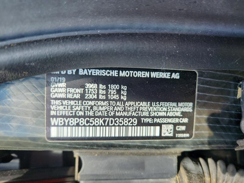Продаж на аукціоні авто 2019 Bmw I3, vin: WBY8P8C58K7D35829, номер лоту: 63122386