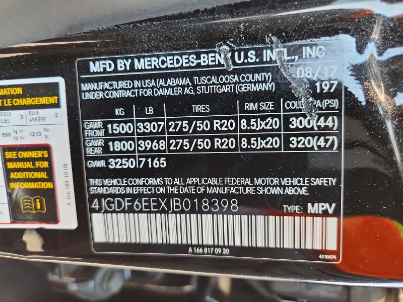 2018 Mercedes-benz Gls მანქანა იყიდება აუქციონზე, vin: 4JGDF6EEXJB018398, აუქციონის ნომერი: 65042696