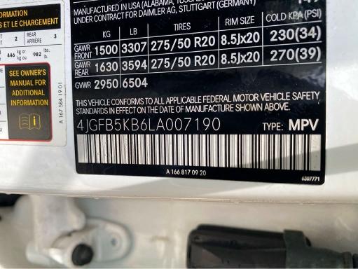 Aukcja sprzedaży 2020 Mercedes-benz Gle, vin: 4JGFB5KB6LA007190, numer aukcji: 66656966