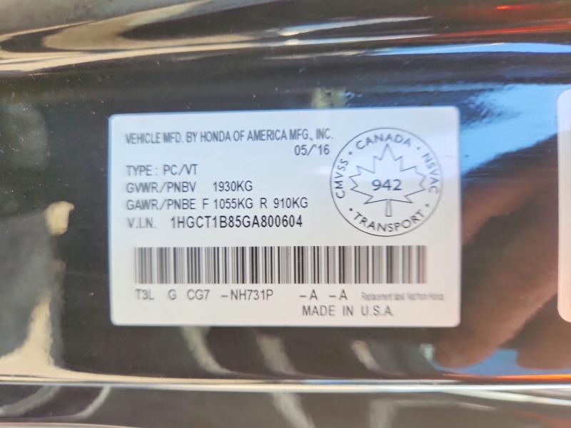 62951336 :رقم المزاد ، 1HGCT1B85GA800604 vin ، 2016 Honda Accord مزاد بيع