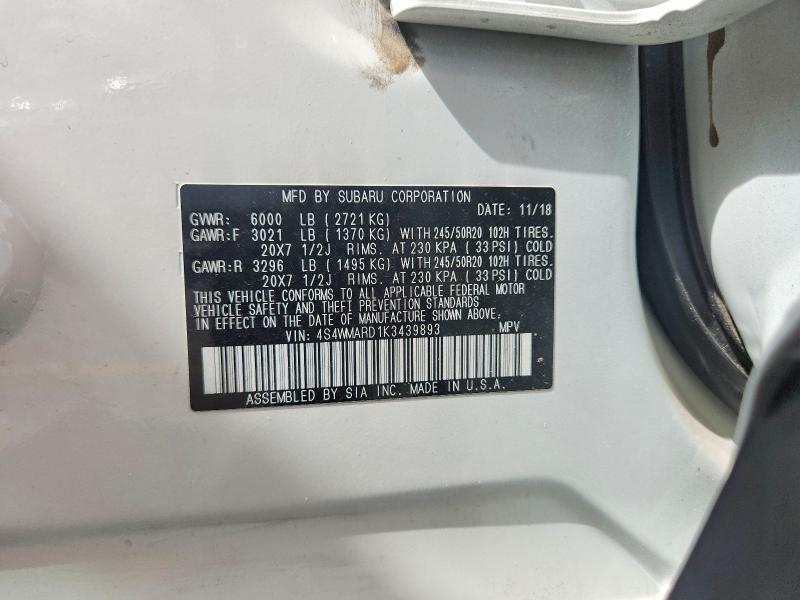 66103866 :رقم المزاد ، 4S4WMARD1K3439893 vin ، 2019 Subaru Ascent مزاد بيع