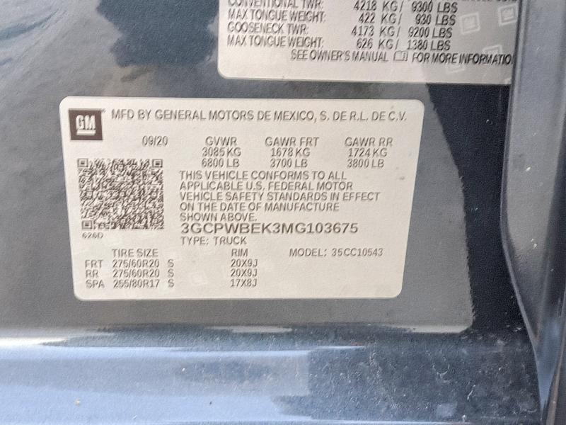 Продаж на аукціоні авто 2021 Chevrolet Silverado, vin: 3GCPWBEK3MG103675, номер лоту: 66401936