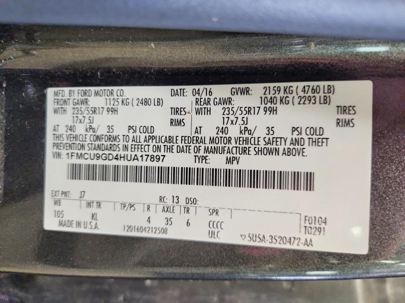 Aukcja sprzedaży 2017 Ford Escape, vin: 1FMCU9GD4HUA17897, numer aukcji: 64983636