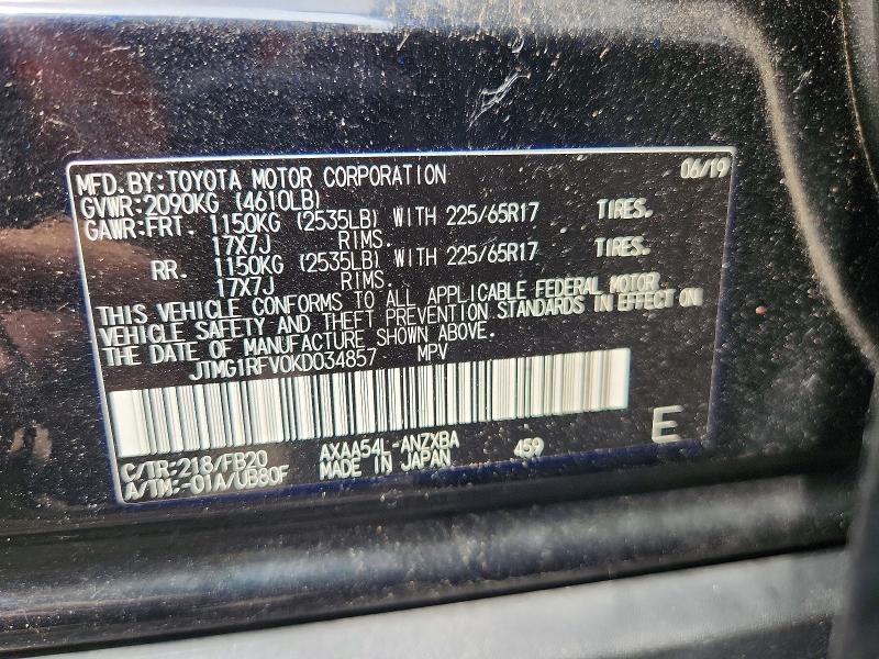 64653006 :رقم المزاد ، JTMG1RFV0KD034857 vin ، 2019 Toyota Rav4 مزاد بيع