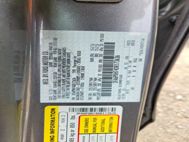 Продаж на аукціоні авто 2013 Ford Fusion, vin: 3FA6P0H74DR173636, номер лоту: 63616116