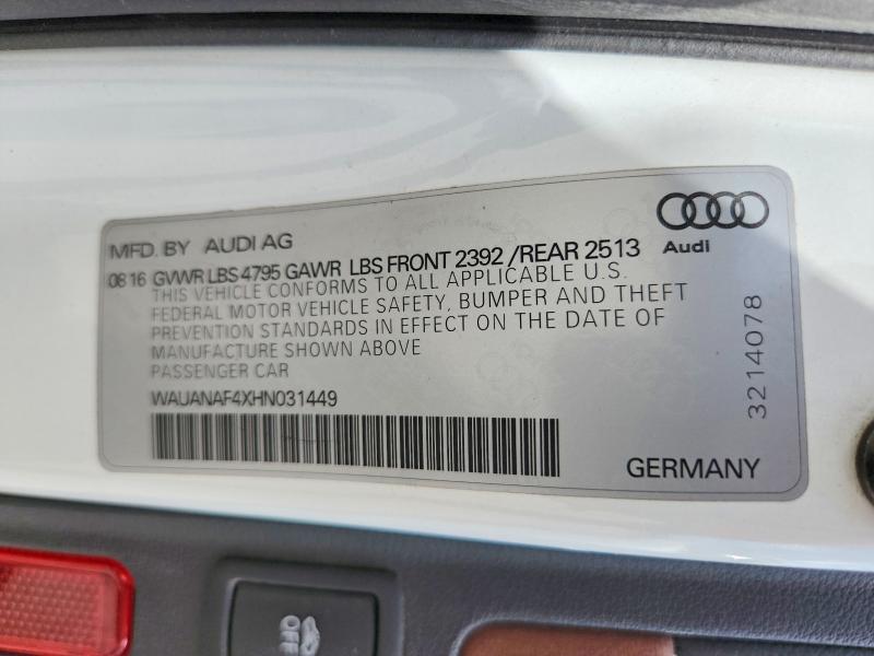 65300216 :رقم المزاد ، WAUANAF4XHN031449 vin ، 2017 Audi A4 مزاد بيع