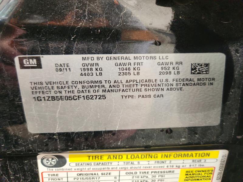 2012 Chevrolet Malibu მანქანა იყიდება აუქციონზე, vin: 1G1ZB5E05CF162725, აუქციონის ნომერი: 63614686