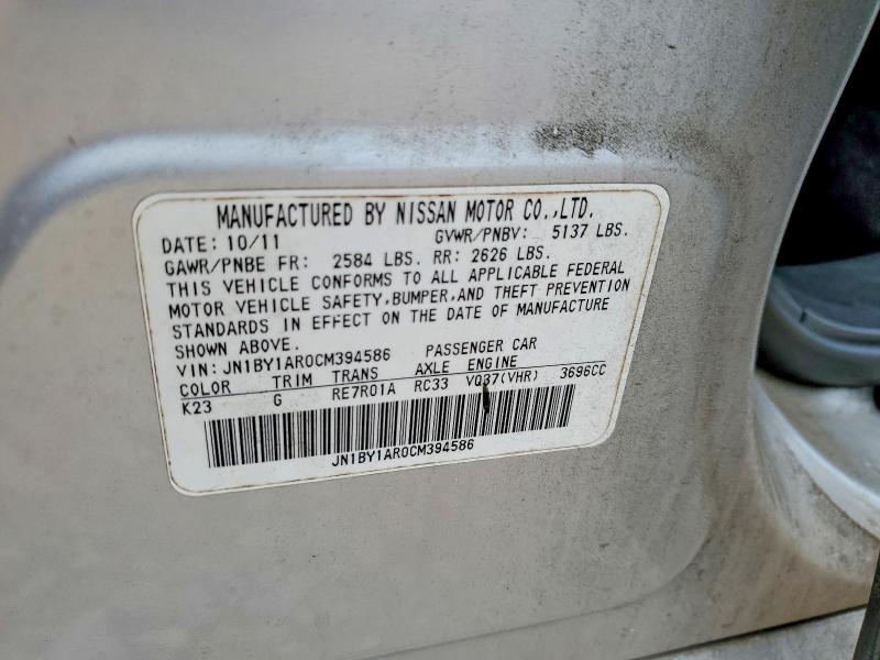 63608406 :رقم المزاد ، JN1BY1AR0CM394586 vin ، 2012 Infiniti M37 مزاد بيع