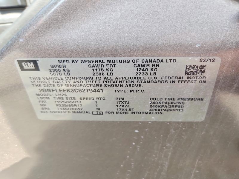 65549496 :رقم المزاد ، 2GNFLEEK3C6279441 vin ، 2012 Chevrolet Equinox مزاد بيع