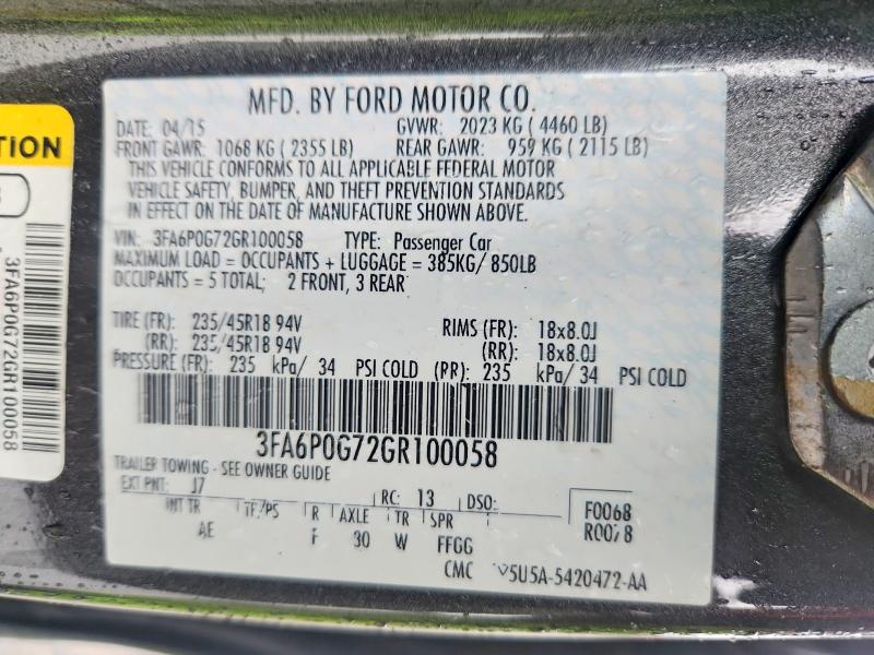 2016 Ford Fusion მანქანა იყიდება აუქციონზე, vin: 3FA6P0G72GR100058, აუქციონის ნომერი: 64934606