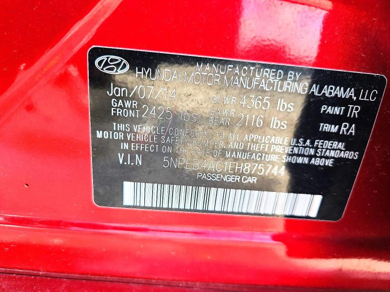 2014 Hyundai Sonata მანქანა იყიდება აუქციონზე, vin: 5NPEB4AC1EH875744, აუქციონის ნომერი: 63615506