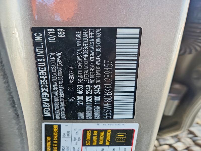 Продажа на аукционе авто 2019 Mercedes-benz C, vin: 55SWF8DBXKU289457, номер лота: 65275016