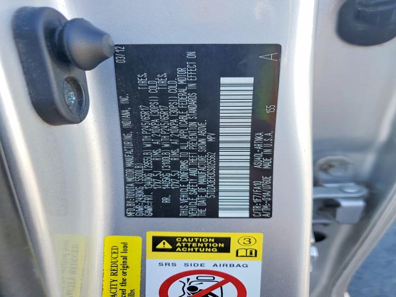 64158226 :رقم المزاد ، 5TDZA3EH3CS025562 vin ، 2012 Toyota Highlander مزاد بيع