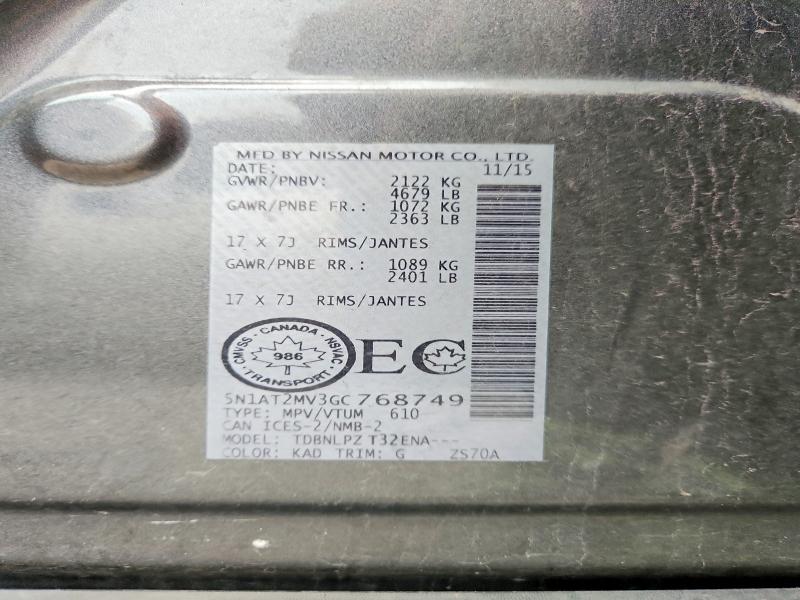 Aukcja sprzedaży 2016 Nissan Rogue, vin: 5N1AT2MV3GC768749, numer aukcji: 62231536