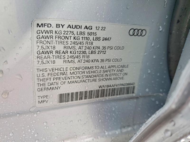 2023 Audi A4 Allroad მანქანა იყიდება აუქციონზე, vin: WA18AAF41PA038643, აუქციონის ნომერი: 62449796