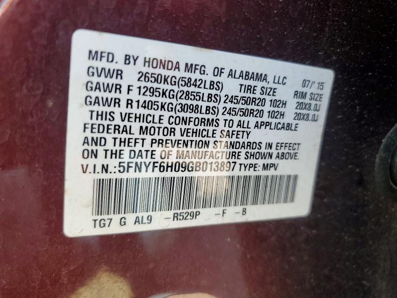 65547996 :رقم المزاد ، 5FNYF6H09GB013897 vin ، 2016 Honda Pilot مزاد بيع