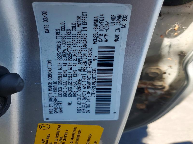 Auction sale of the 2002 Toyota Highlander, vin: JTEHF21A920073936, lot number: 64562636