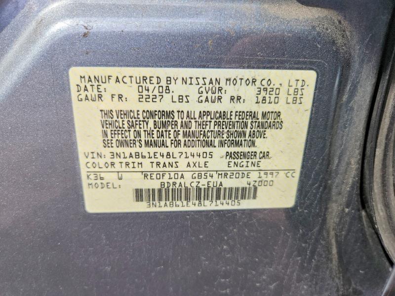 2008 Nissan Sentra მანქანა იყიდება აუქციონზე, vin: 3N1AB61E48L714405, აუქციონის ნომერი: 63282476