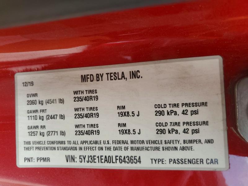 Продажа на аукционе авто 2020 Tesla Model 3, vin: 5YJ3E1EA0LF643654, номер лота: 66542706