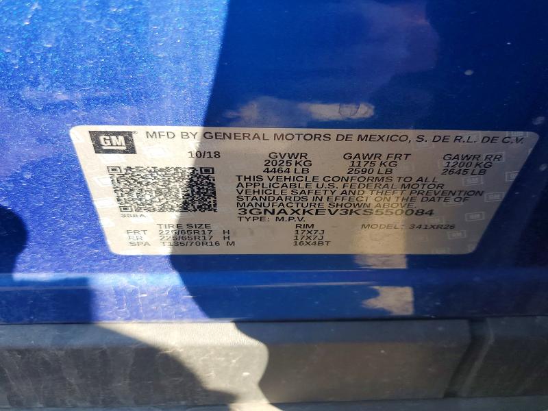 Aukcja sprzedaży 2019 Chevrolet Equinox, vin: 3GNAXKEV3KS550084, numer aukcji: 66018226