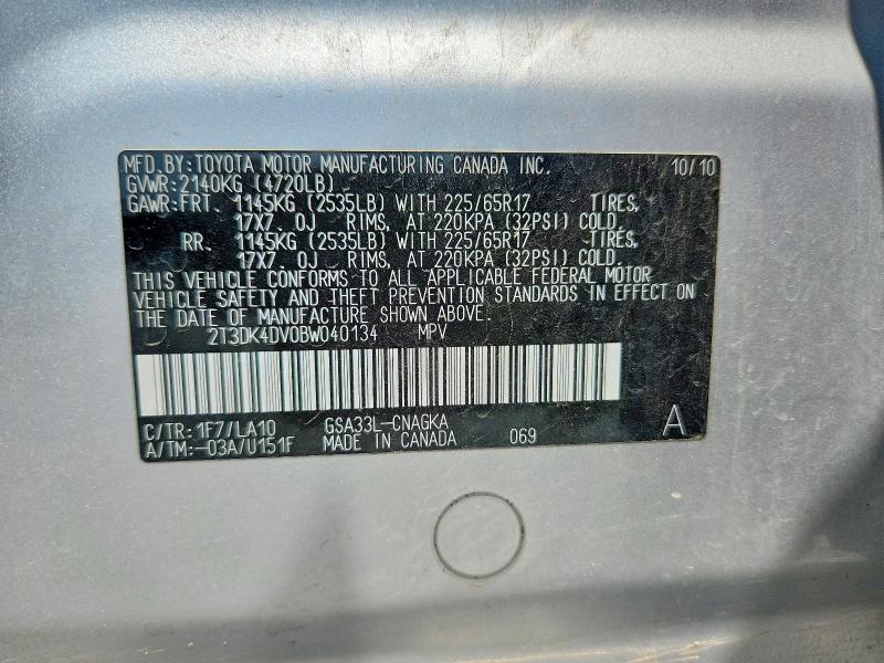 Aukcja sprzedaży 2011 Toyota Rav4, vin: 2T3DK4DV0BW040134, numer aukcji: 62132946