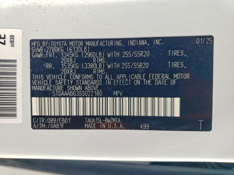 Aukcja sprzedaży 2025 Lexus Tx 350, vin: 5TDAAAB63SS022180, numer aukcji: 63686566