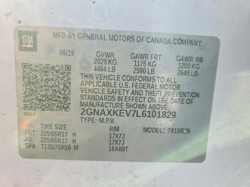 Aukcja sprzedaży 2020 Chevrolet Equinox, vin: 2GNAXKEV7L6101829, numer aukcji: 66345506