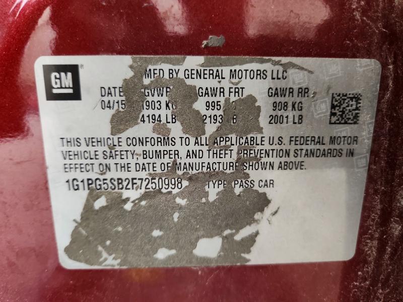 Aukcja sprzedaży 2015 Chevrolet Cruze, vin: 1G1PG5SB2F7250998, numer aukcji: 64545126
