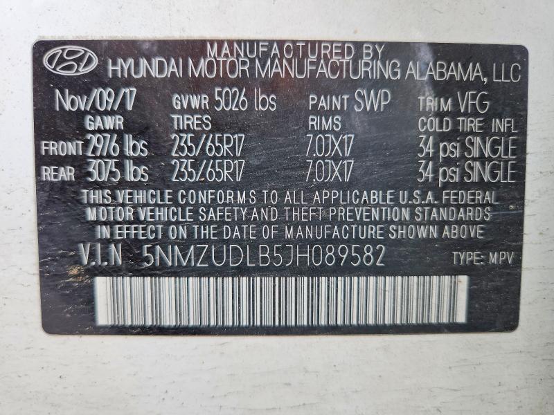 66388286 :رقم المزاد ، 5NMZUDLB5JH089582 vin ، 2018 Hyundai Santa Fe Sport مزاد بيع